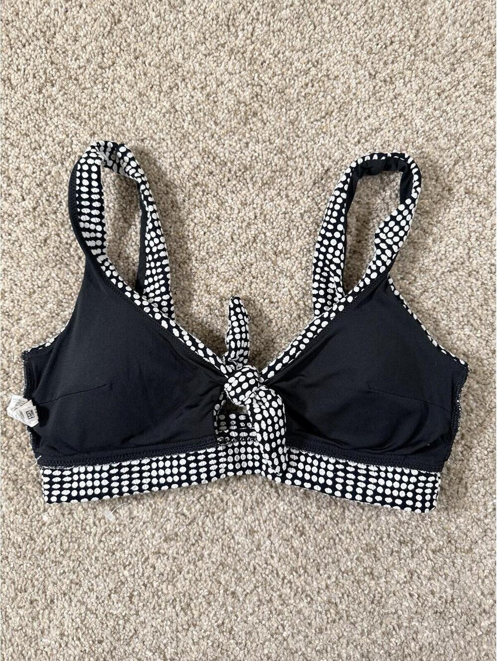 Aerie Jacquard Black White Polka Dot Bikini Set Tie Scoop Top High Cut Size M - Picture 4 of 11